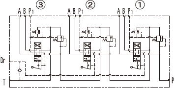 PCマルチ操作弁　MSVMS□-06-□SR／MSVMP□-06-□SR　回路図